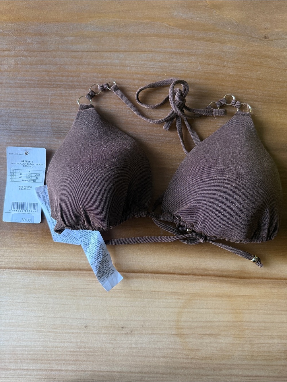 Triangle Brown Bikini Top with Gold Accents